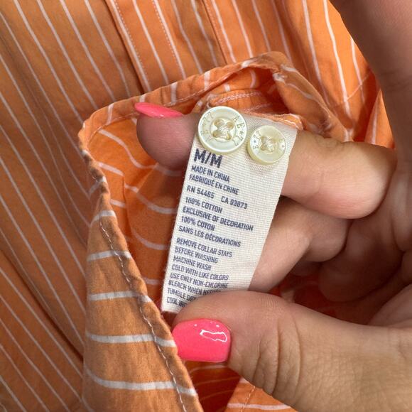 American Eagle Orange and White Men's Striped Button Down Size M - Picture 5 of 7